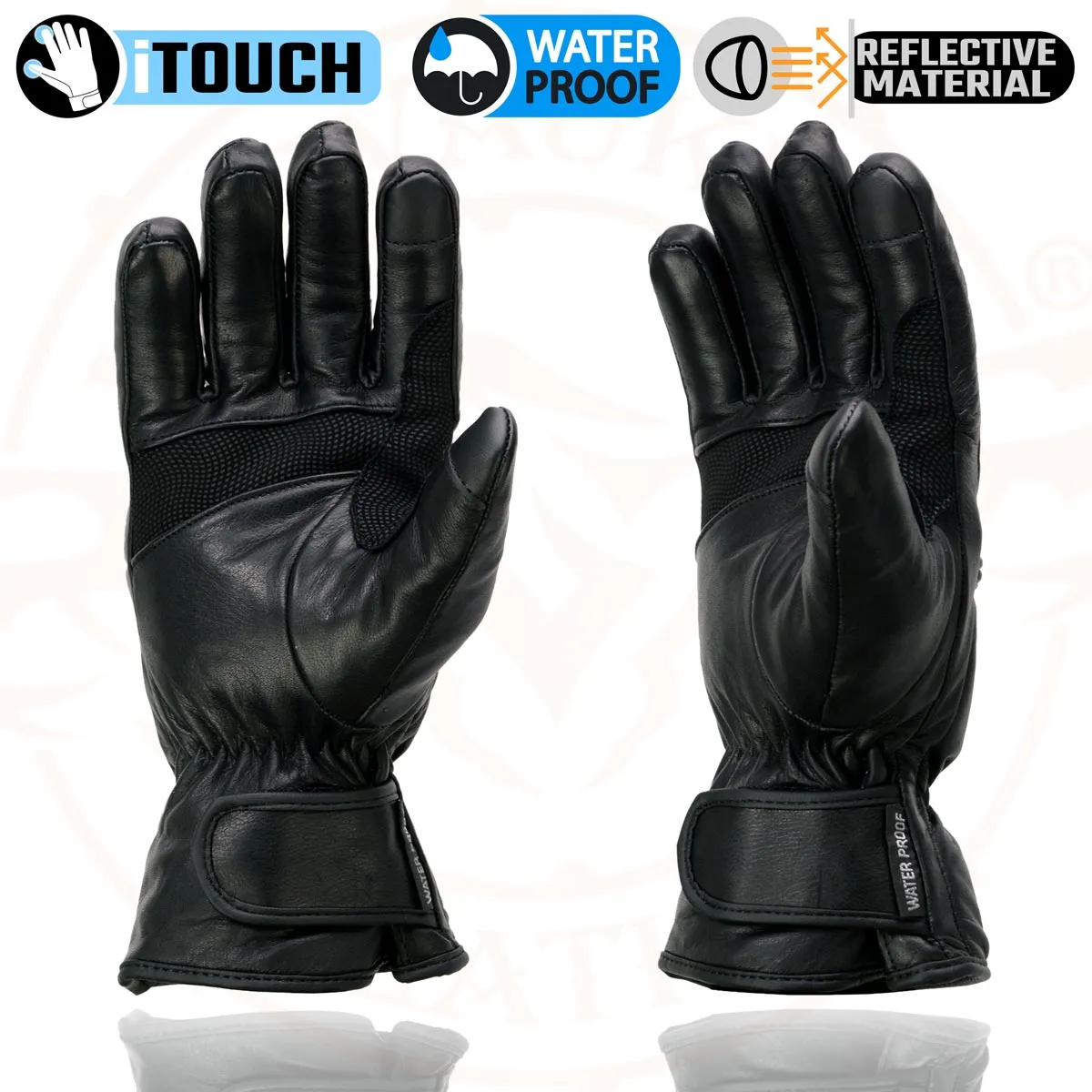 Milwaukee Leather MG7551 Men's Black Cowhide Leather Gauntlet Motorcycle Hand Gloves W/ i-Touch Screen and Waterproof