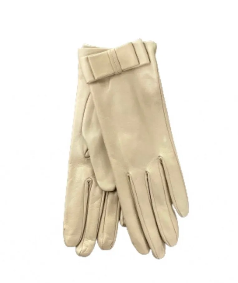 Minnie Flat Bow - Women's Silk Lined Leather Gloves