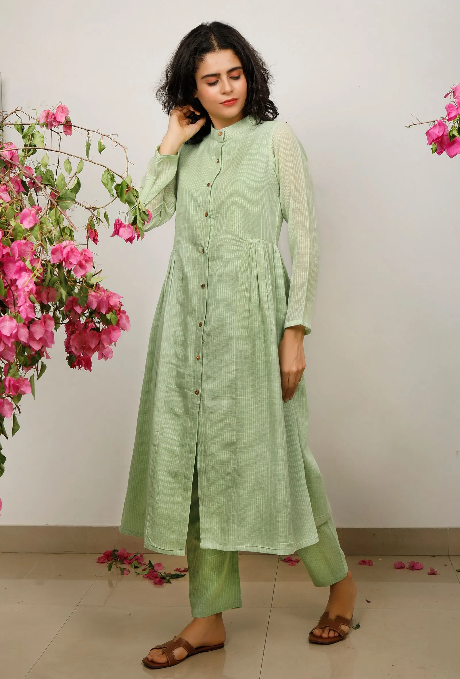 Mint Green Cotton Kota  Kurta