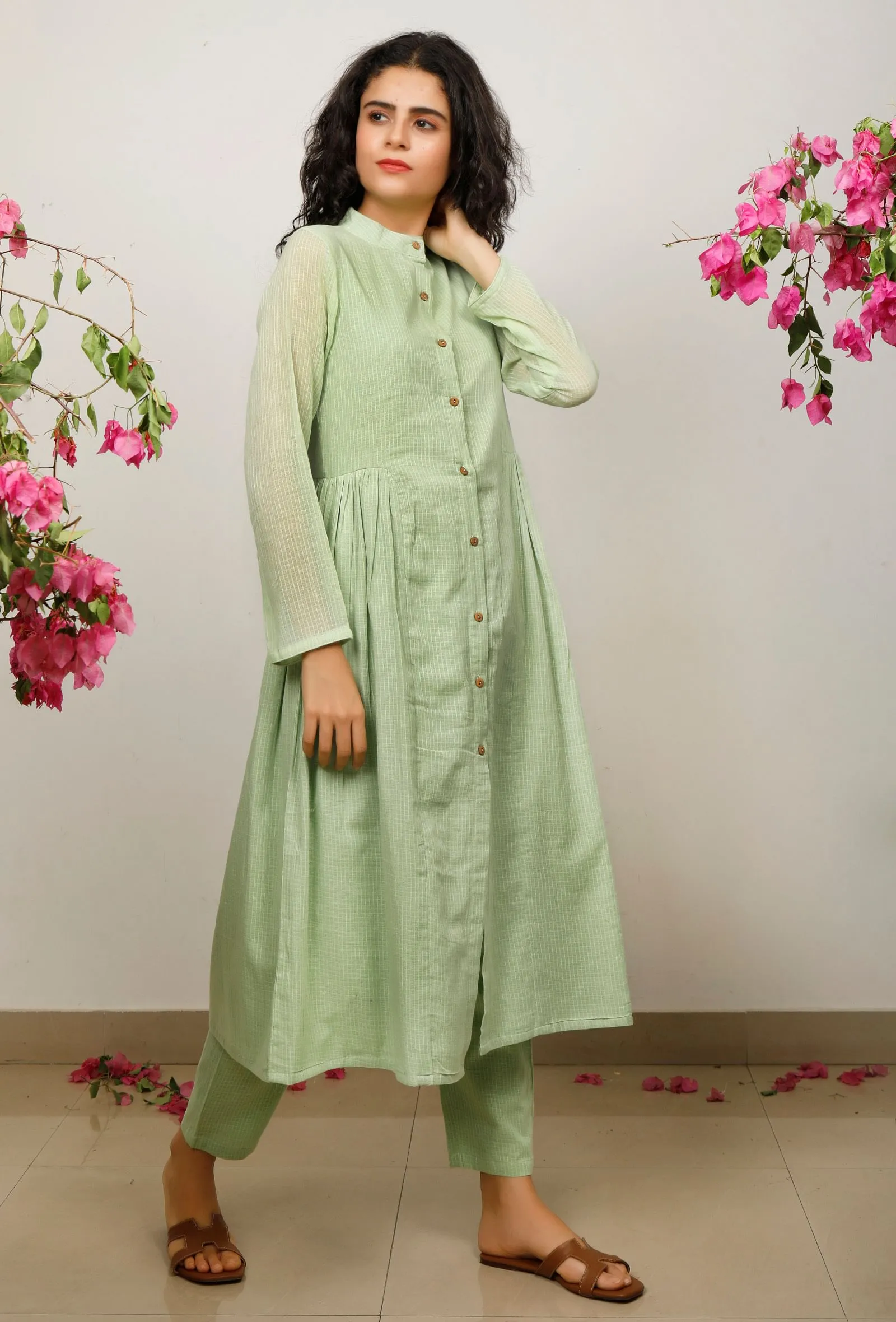 Mint Green Cotton Kota  Kurta