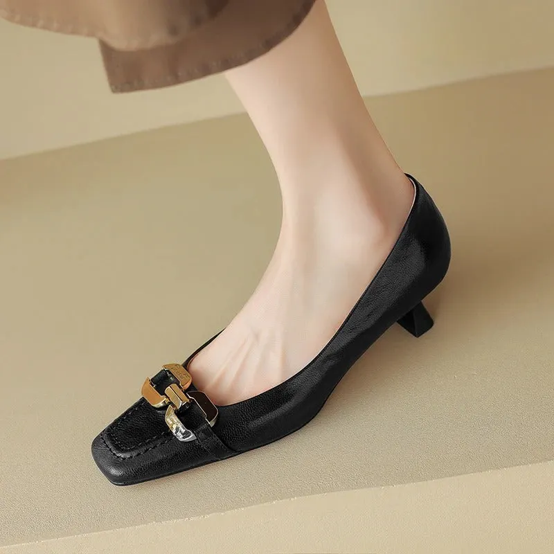 Modern Chic Square-Toe Women's Shoes with Metal Decor