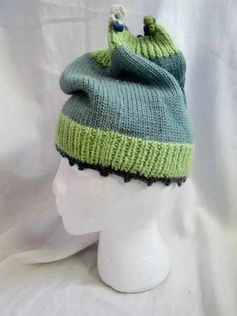 NEW LITTLE JOURNEYS CHICAGO 100% ALPACA WOOL Knit Hat Cap Beanie OS GREEN BLUE