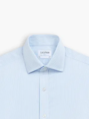 Non-Iron Light Blue Bengal Stripe Twill Regular Fit Dual Cuff Semi Cutaway Collar Shirt