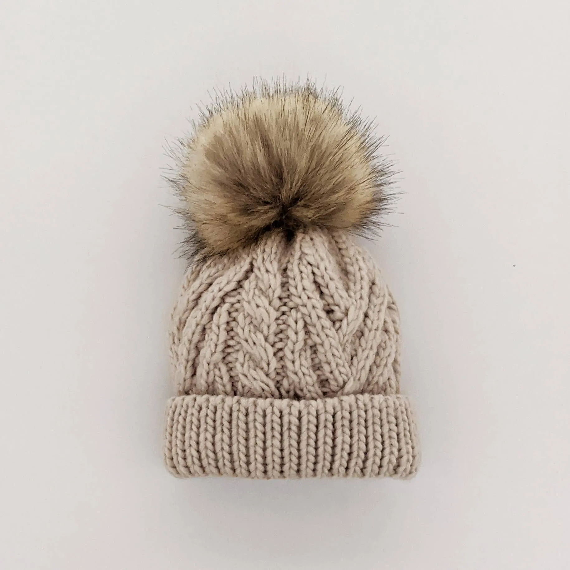 Oatmeal Pop Pom Pom Beanie Hat