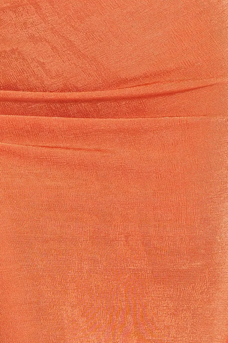 Orange Slinky Jersey Front Slit Pencil Midi Skirt