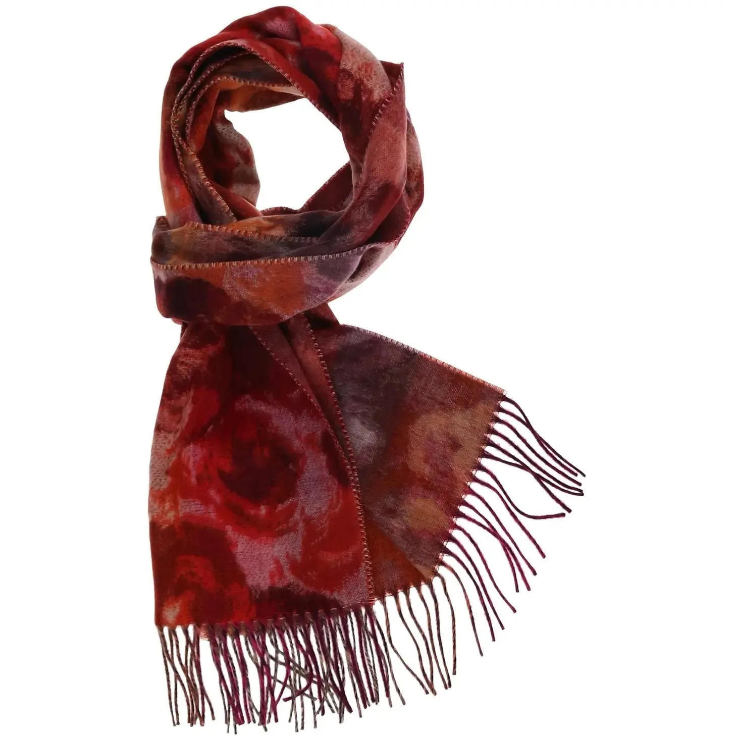 Painted Floral Scarf - Burgundy