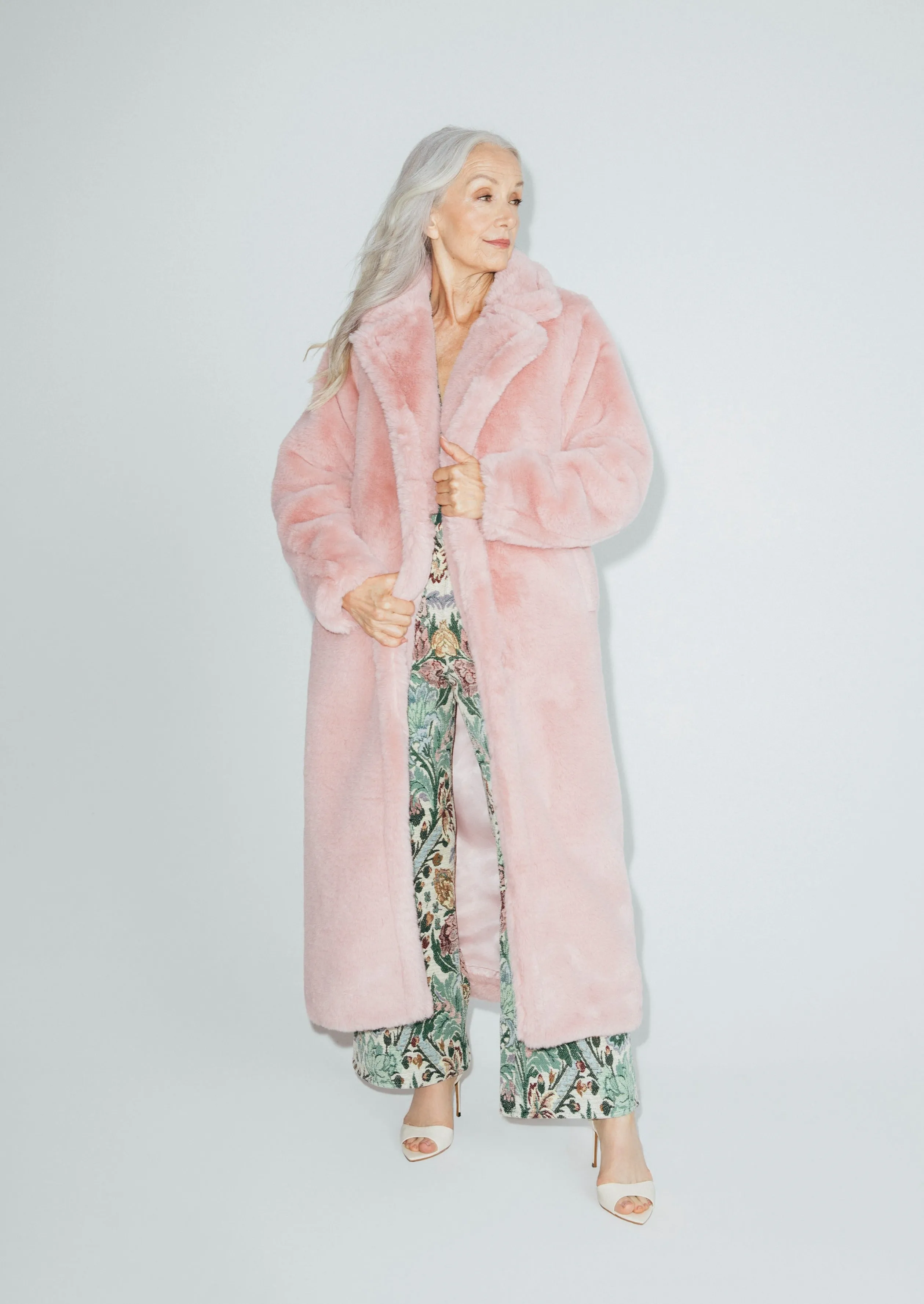 Pink Long Faux Fur Teddy Coat