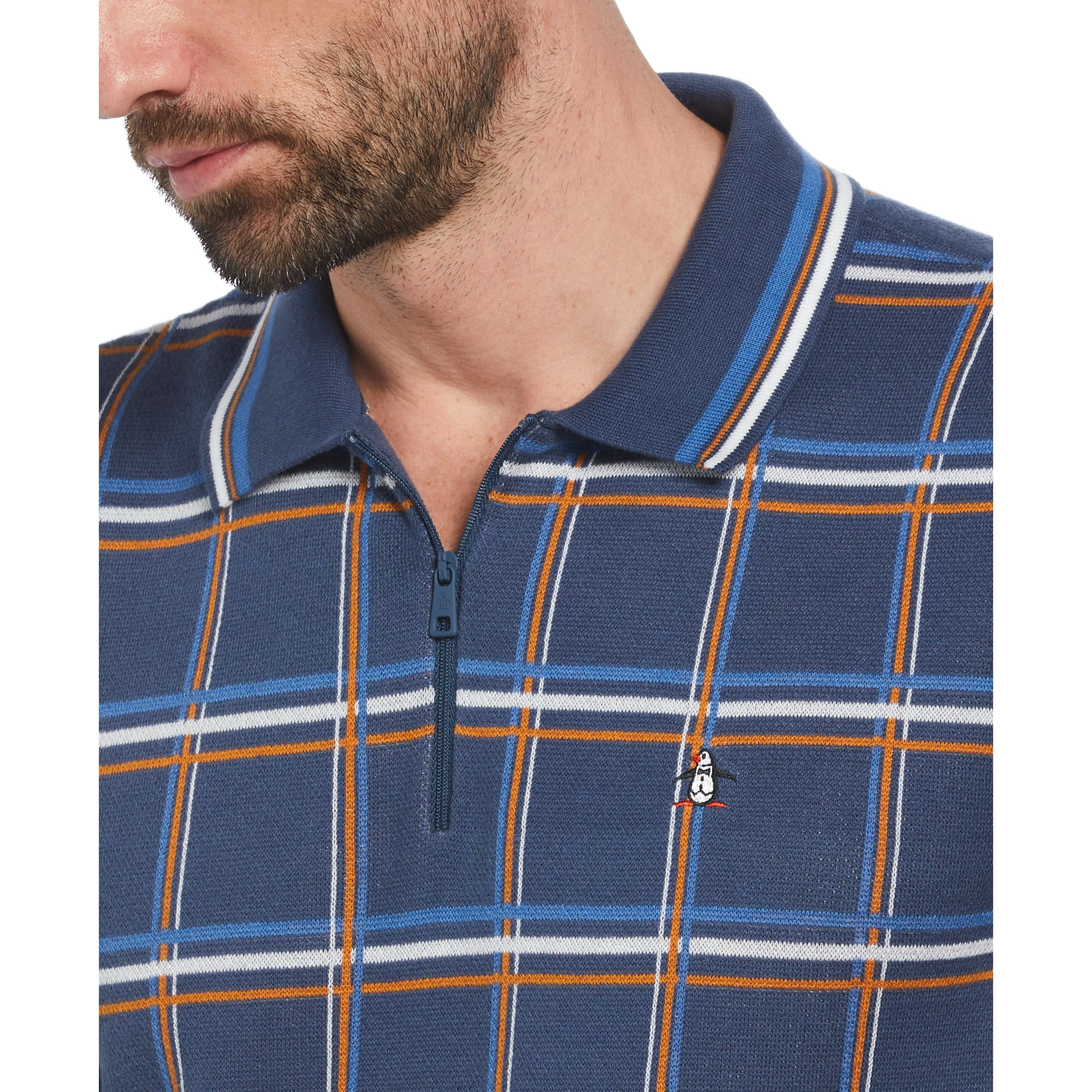 Plaid 1/4 Zip Sweater Polo