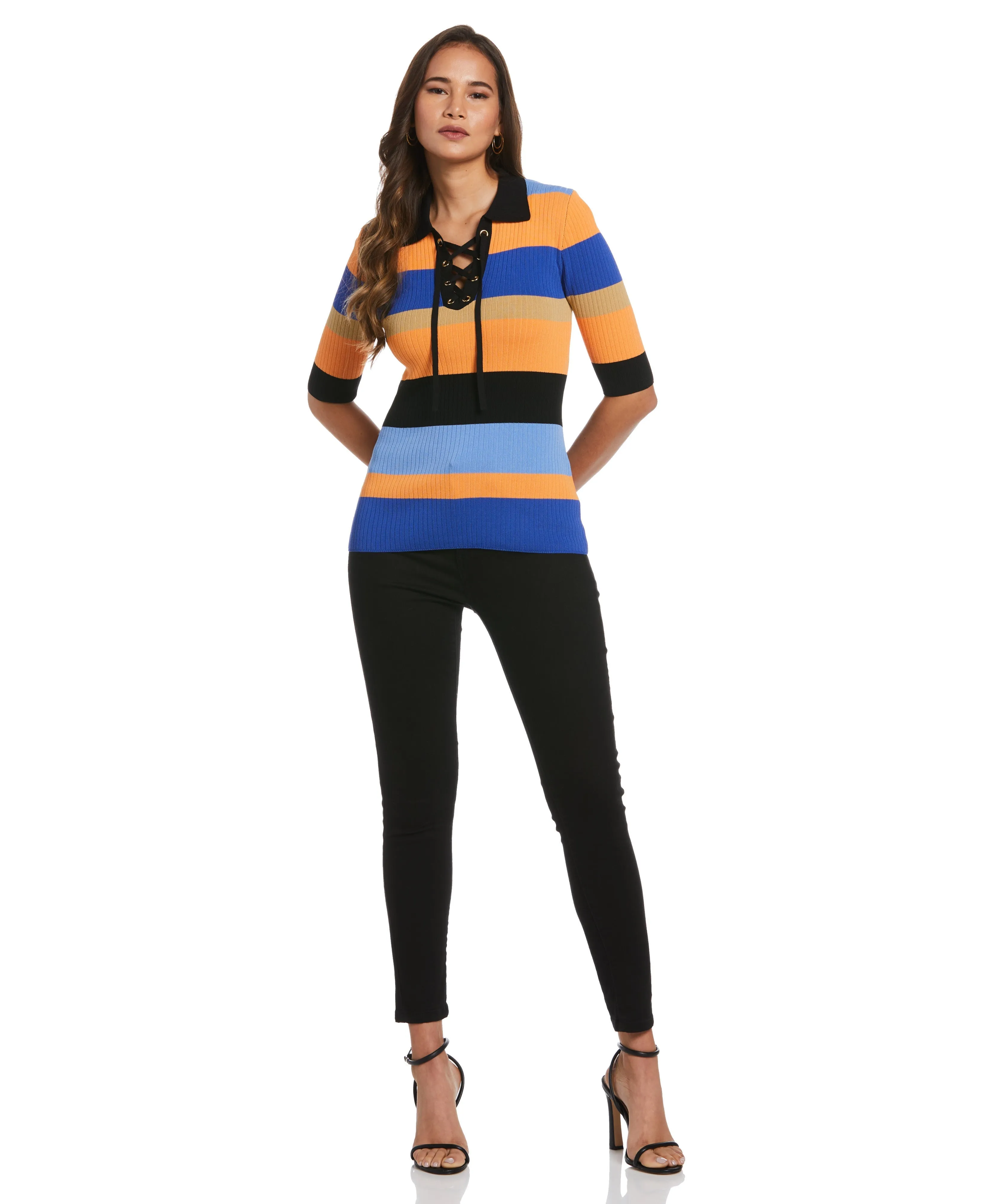 Plus Size Lace-Up Polo Sweater