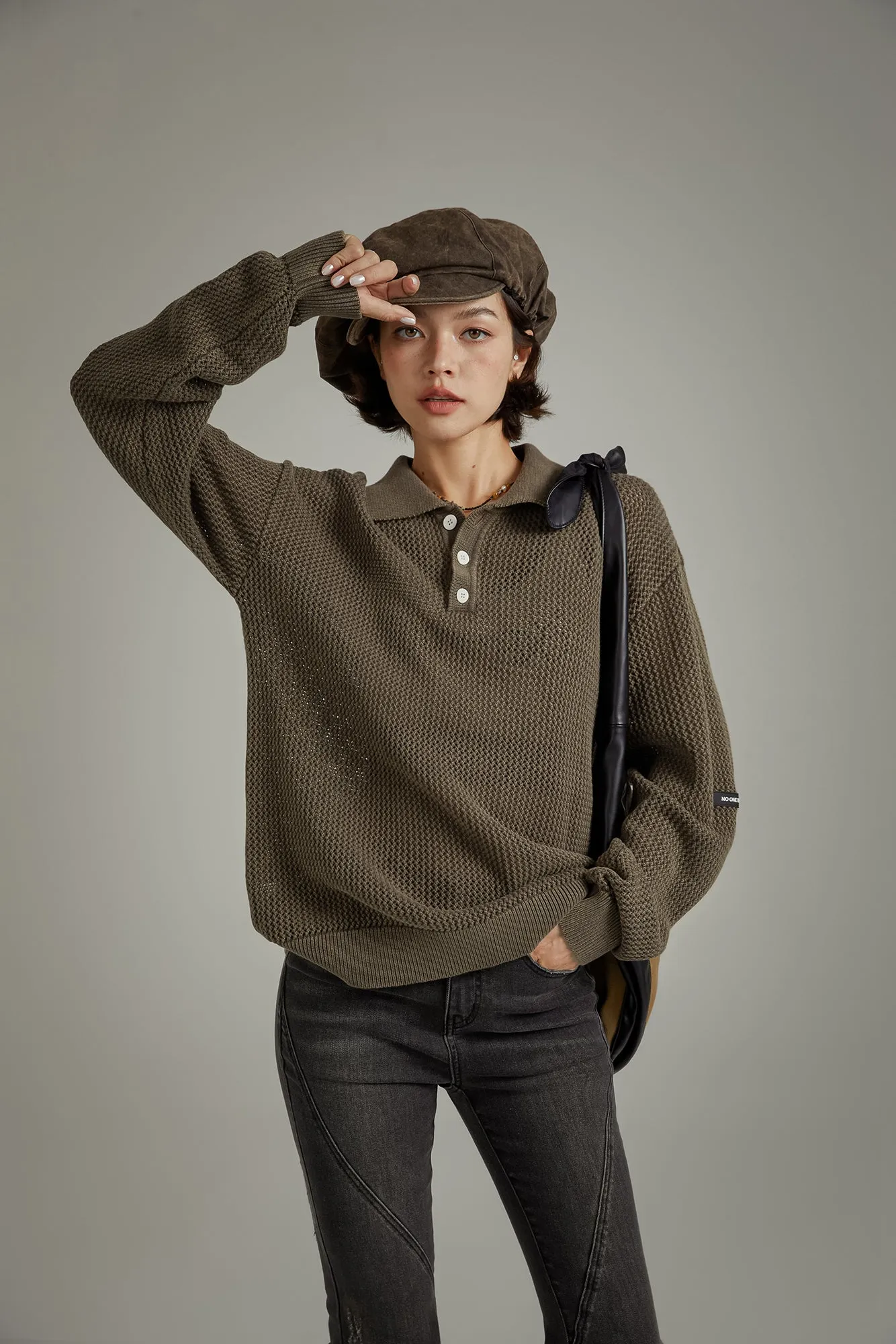 Polo Neck Loose Knit Sweater