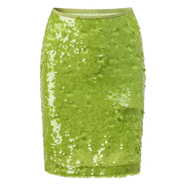 Pre Order:  Green Sequin Wrapped Hip Slim Fit Skirt