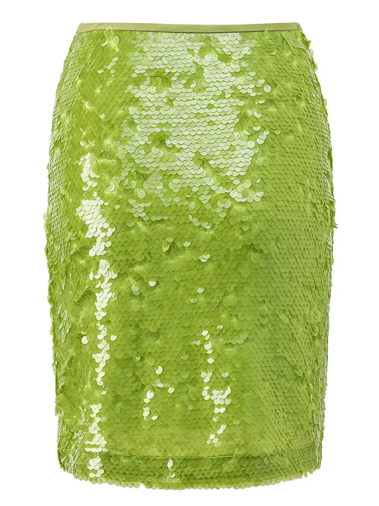 Pre Order:  Green Sequin Wrapped Hip Slim Fit Skirt