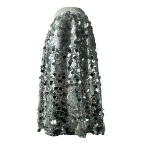 Pre Order:  Silver Sequin Elastic High Waist Skirt