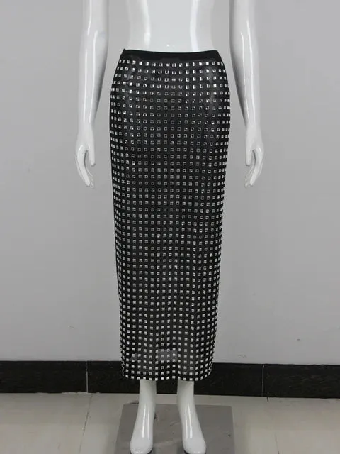 Pre Order:  Sparkling Square Diamond Wrapped Hip Skirt