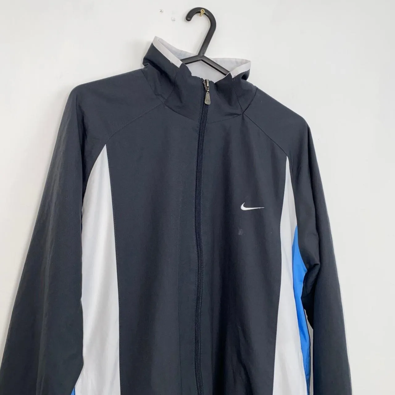 Preowned Vintage Nike Tracksuit Jacket Full-Zip Track Womens Size M Grey White Swoosh.