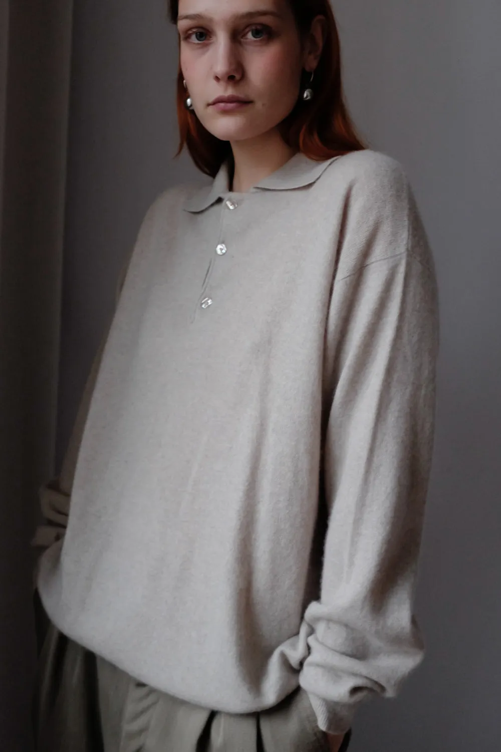 PURE CASHMERE OVERSIZE POLO SWEATER