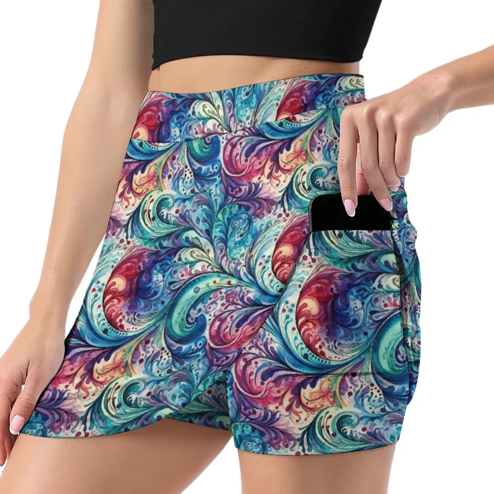 Rainbow Paisley A-Line Skirt with Pocket Light proof trouser skirt