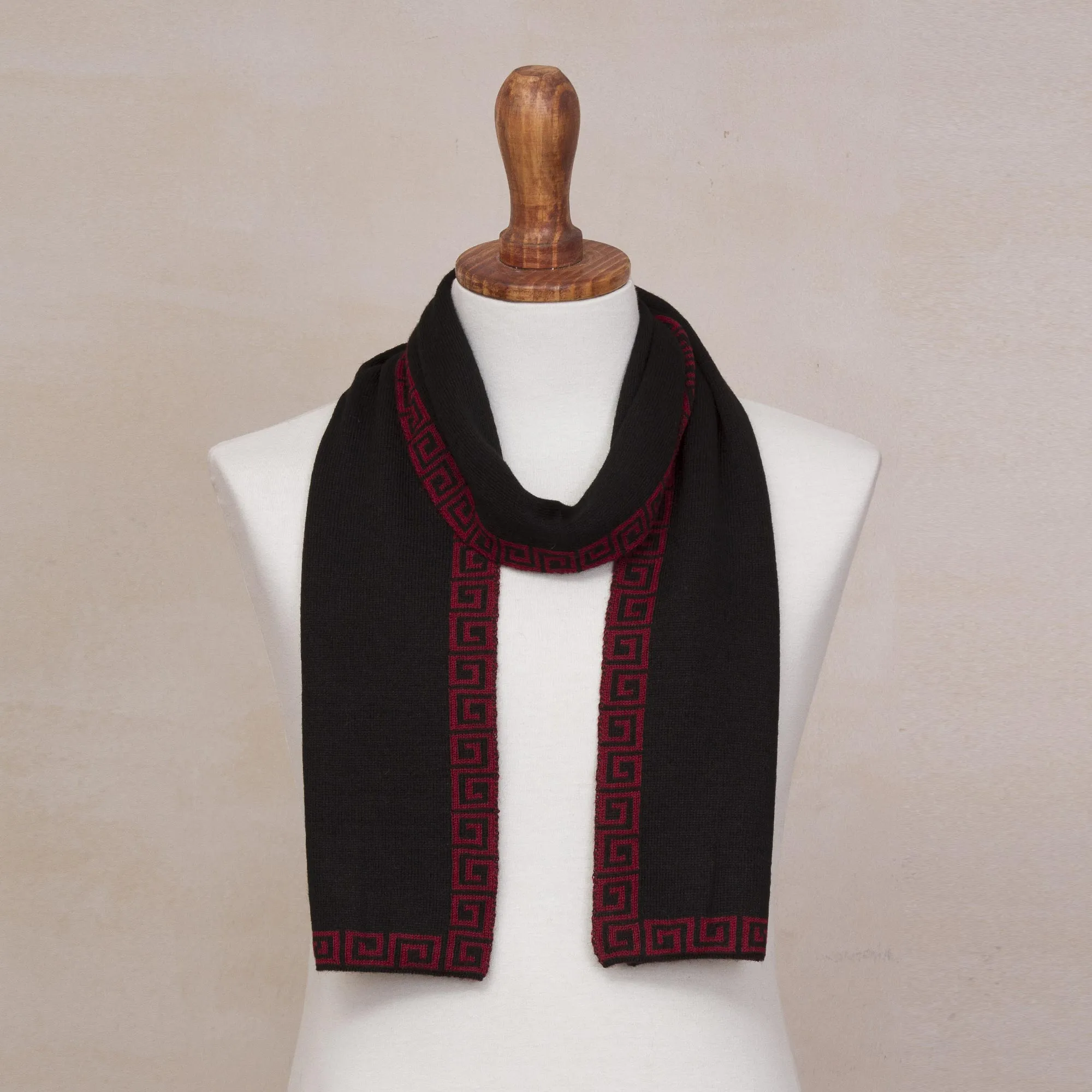 Red and Black Reversible Alpaca Blend Knit Scarf from Peru - Incan Muse | NOVICA