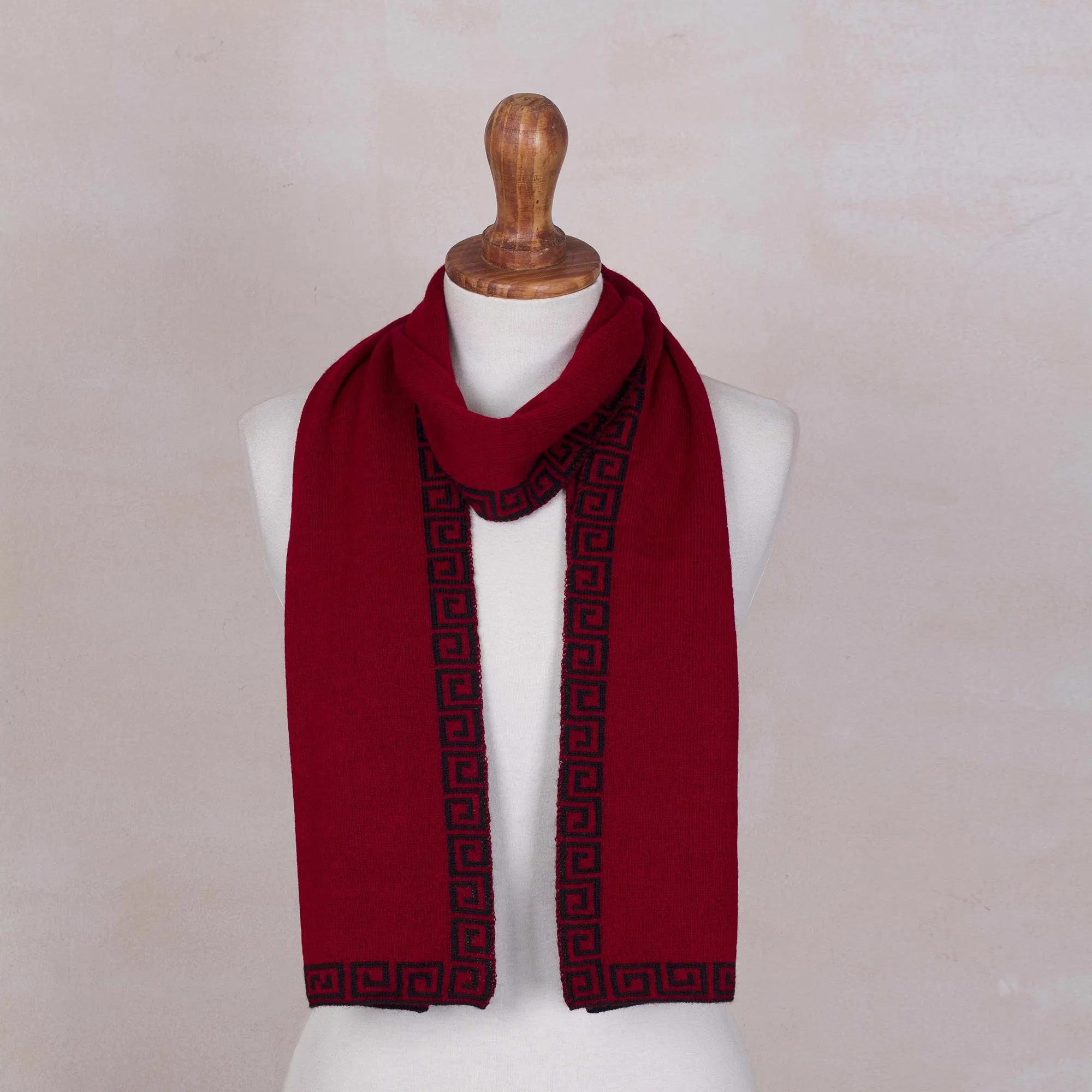 Red and Black Reversible Alpaca Blend Knit Scarf from Peru - Incan Muse | NOVICA