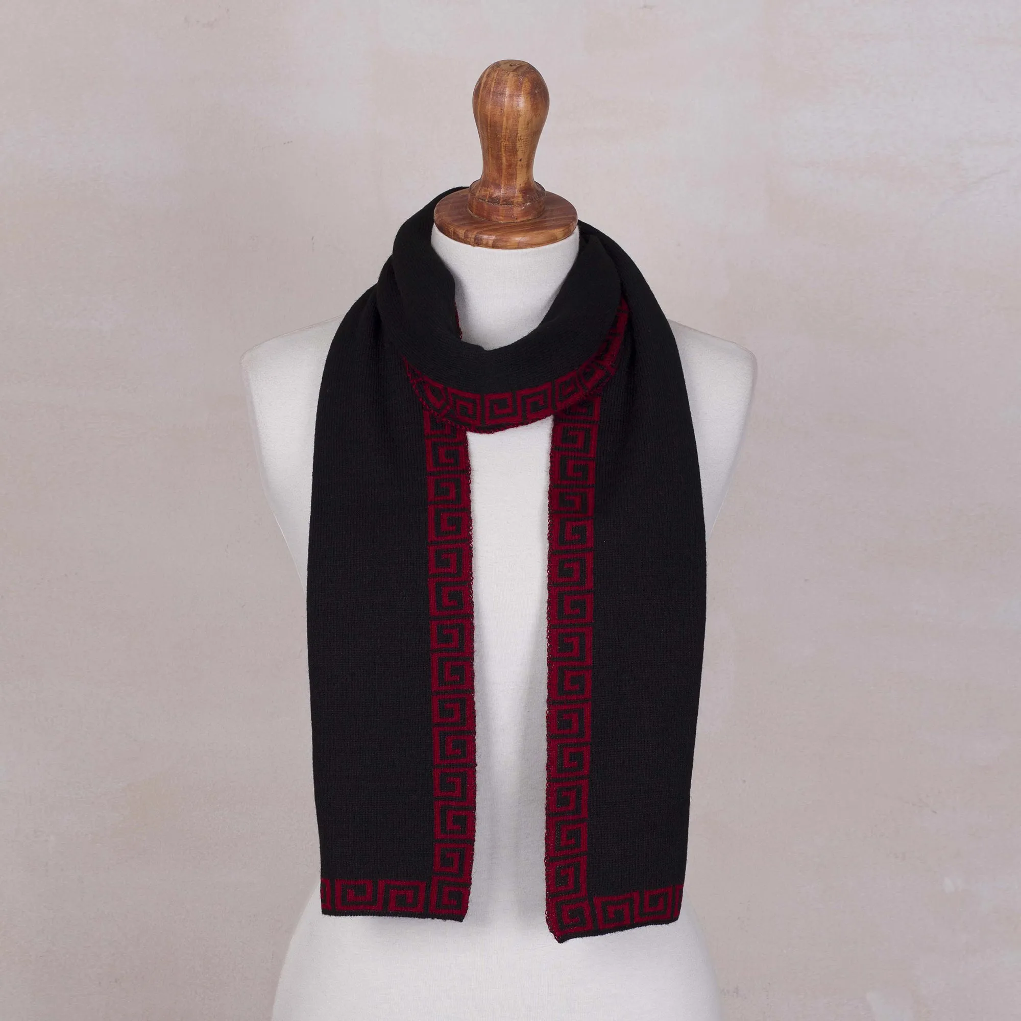 Red and Black Reversible Alpaca Blend Knit Scarf from Peru - Incan Muse | NOVICA