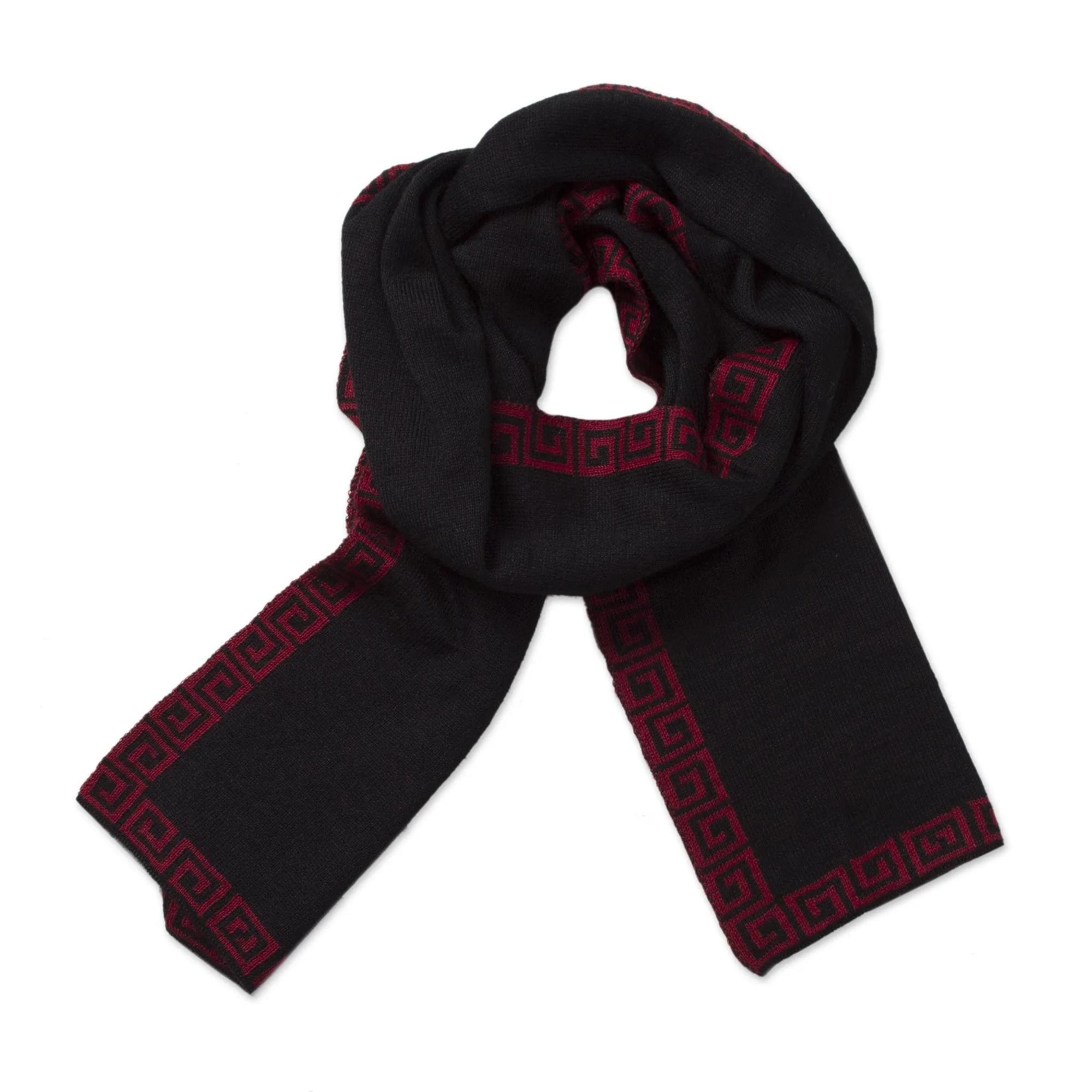 Red and Black Reversible Alpaca Blend Knit Scarf from Peru - Incan Muse | NOVICA