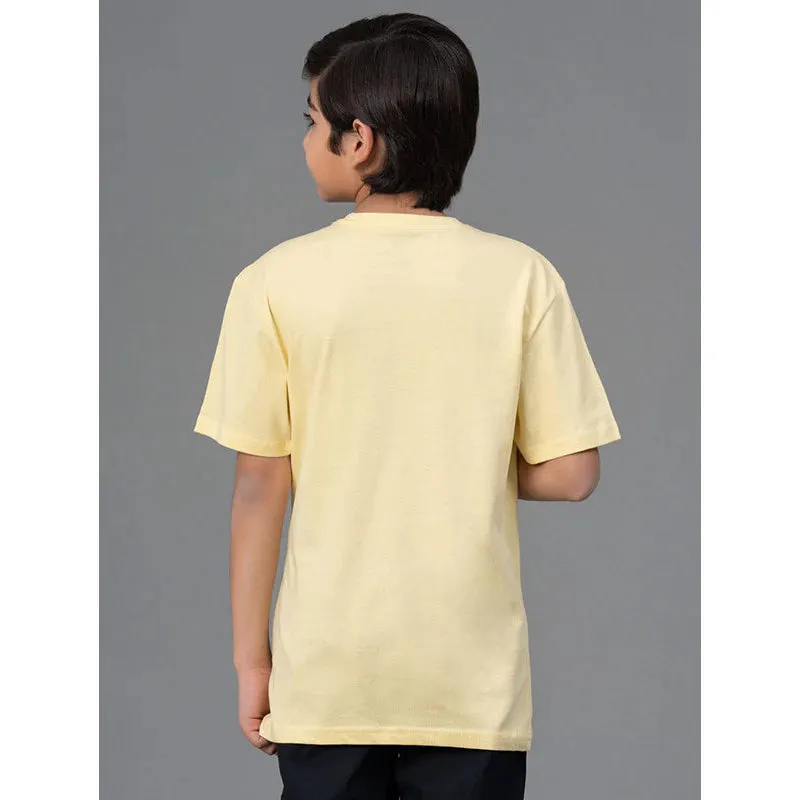 RedTape Kids Unisex T-Shirt- Best in Comfort and ease| Cotton| Light Yellow Colour | Round Neck| Casual look with chest print.