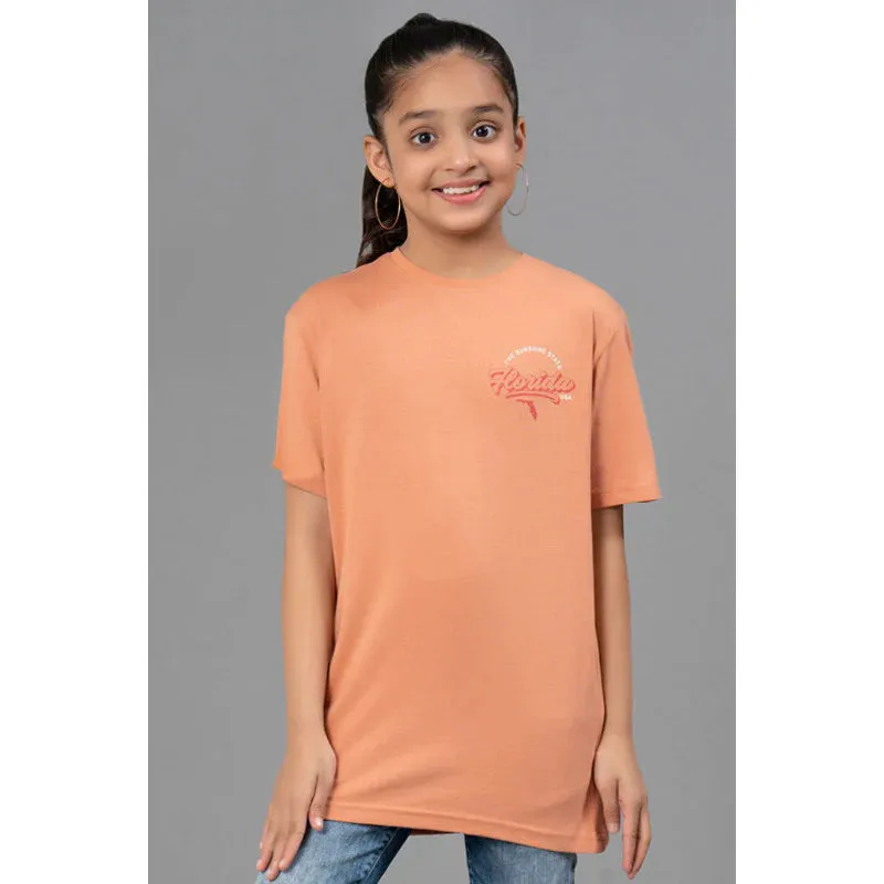 RedTape Unisex Kids T-Shirt- Best in Comfort| Cotton| Light Orange Colour| Regular look| Round Neck|