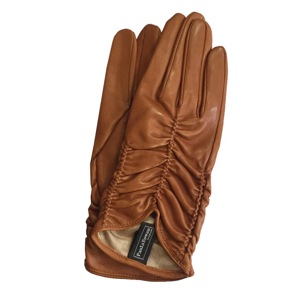 Renee - Women's Silk Lined Ruched Leather Gloves