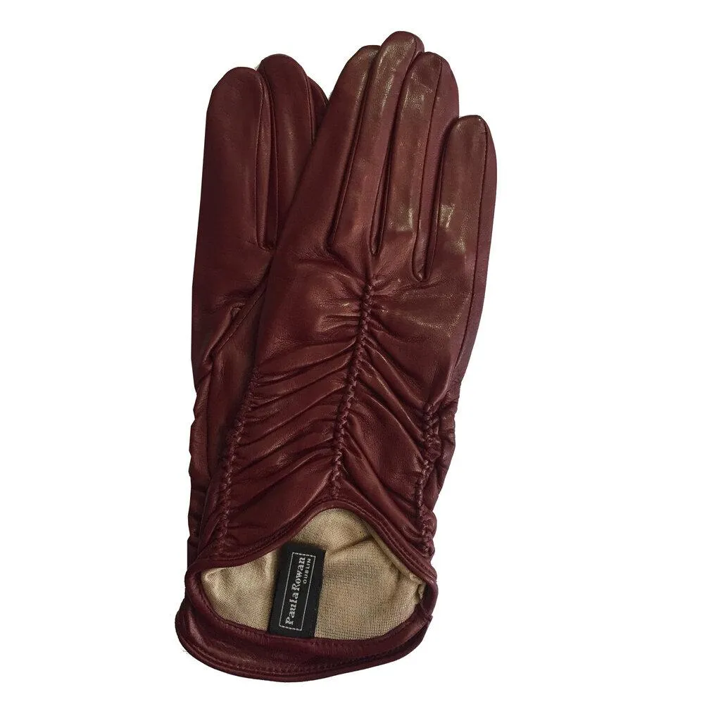 Renee - Women's Silk Lined Ruched Leather Gloves