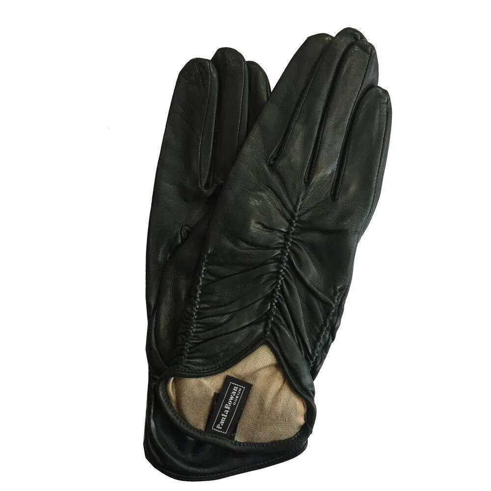 Renee - Women's Silk Lined Ruched Leather Gloves