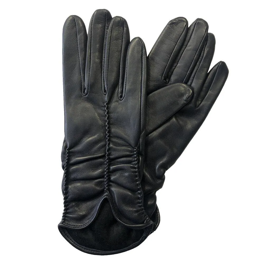 Renee - Women's Silk Lined Ruched Leather Gloves