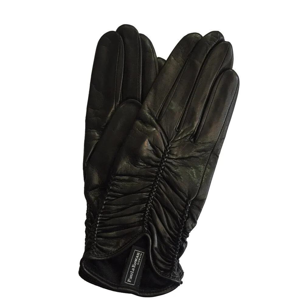 Renee - Women's Silk Lined Ruched Leather Gloves