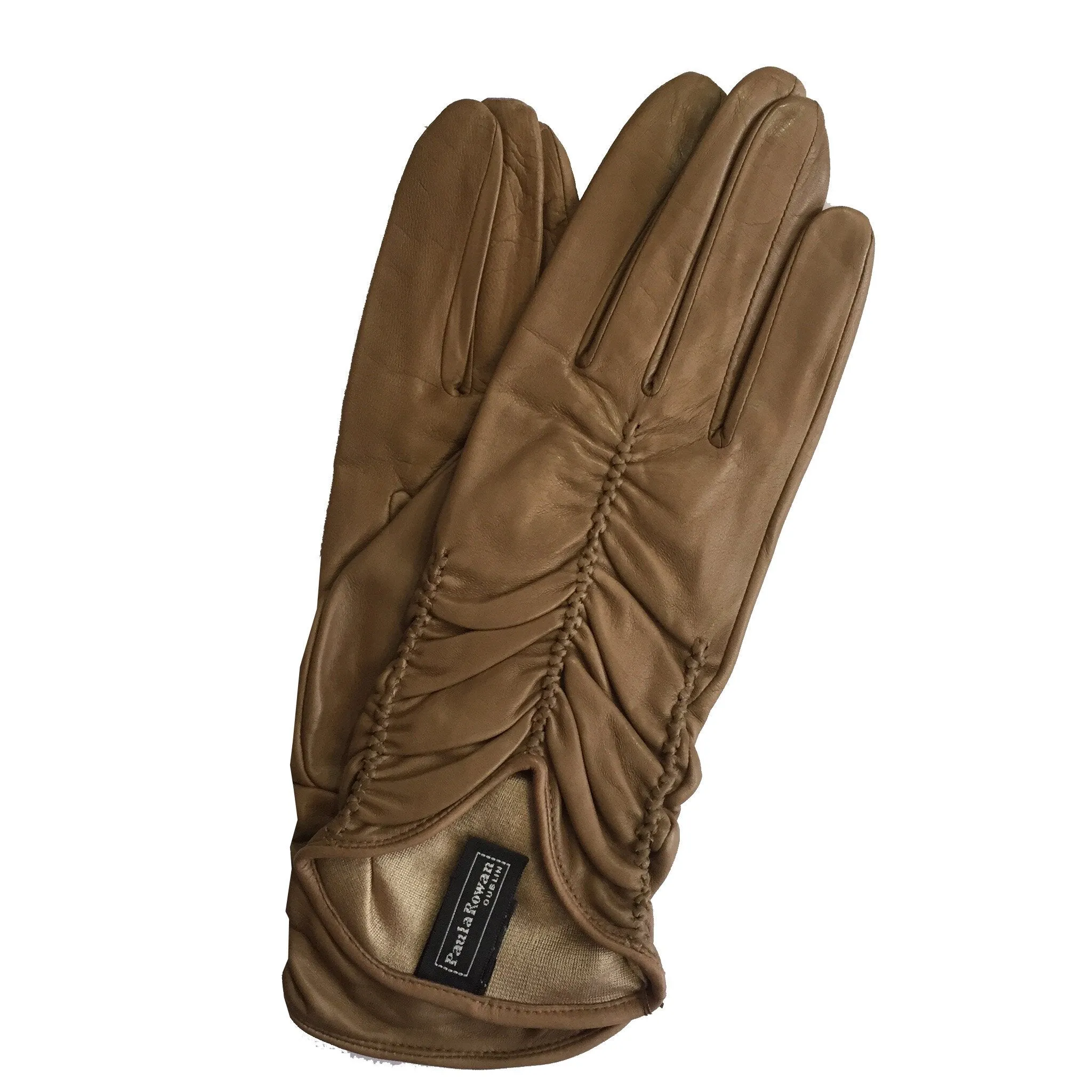 Renee - Women's Silk Lined Ruched Leather Gloves