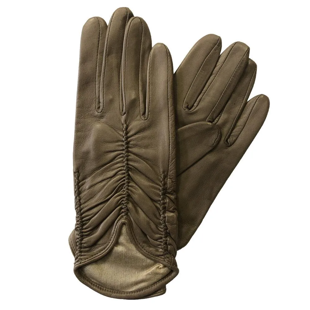 Renee - Women's Silk Lined Ruched Leather Gloves