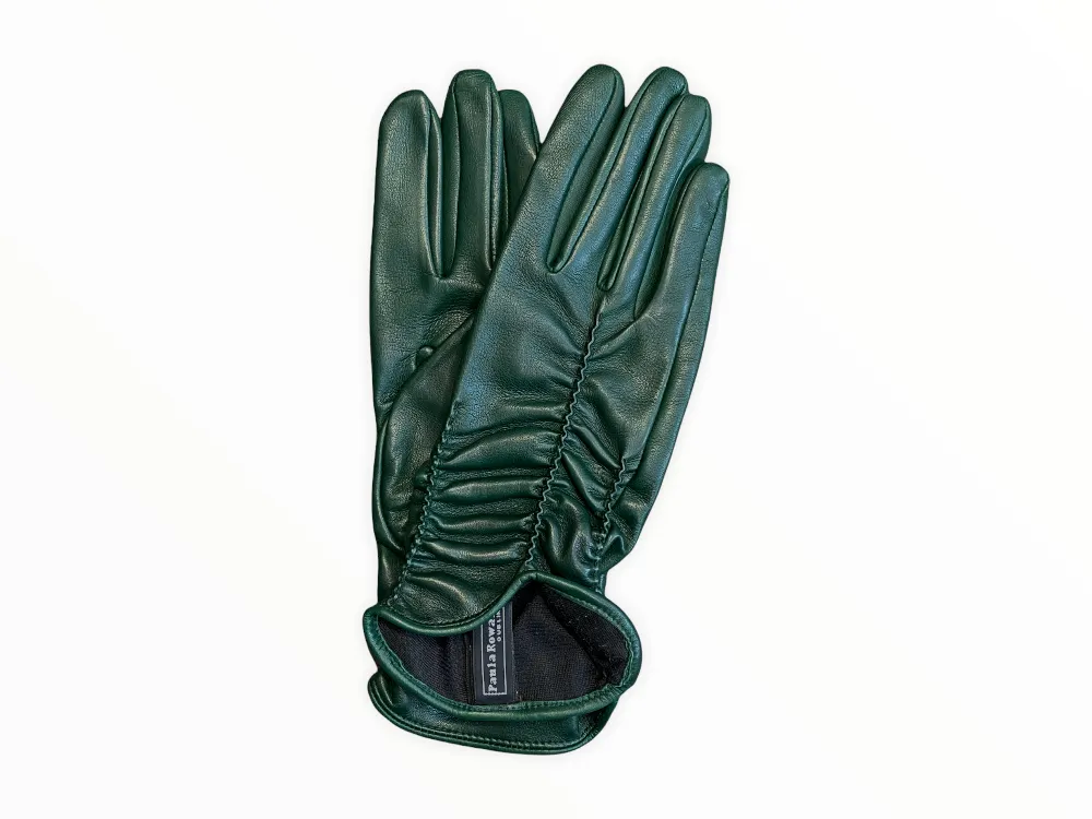 Renee - Women's Silk Lined Ruched Leather Gloves