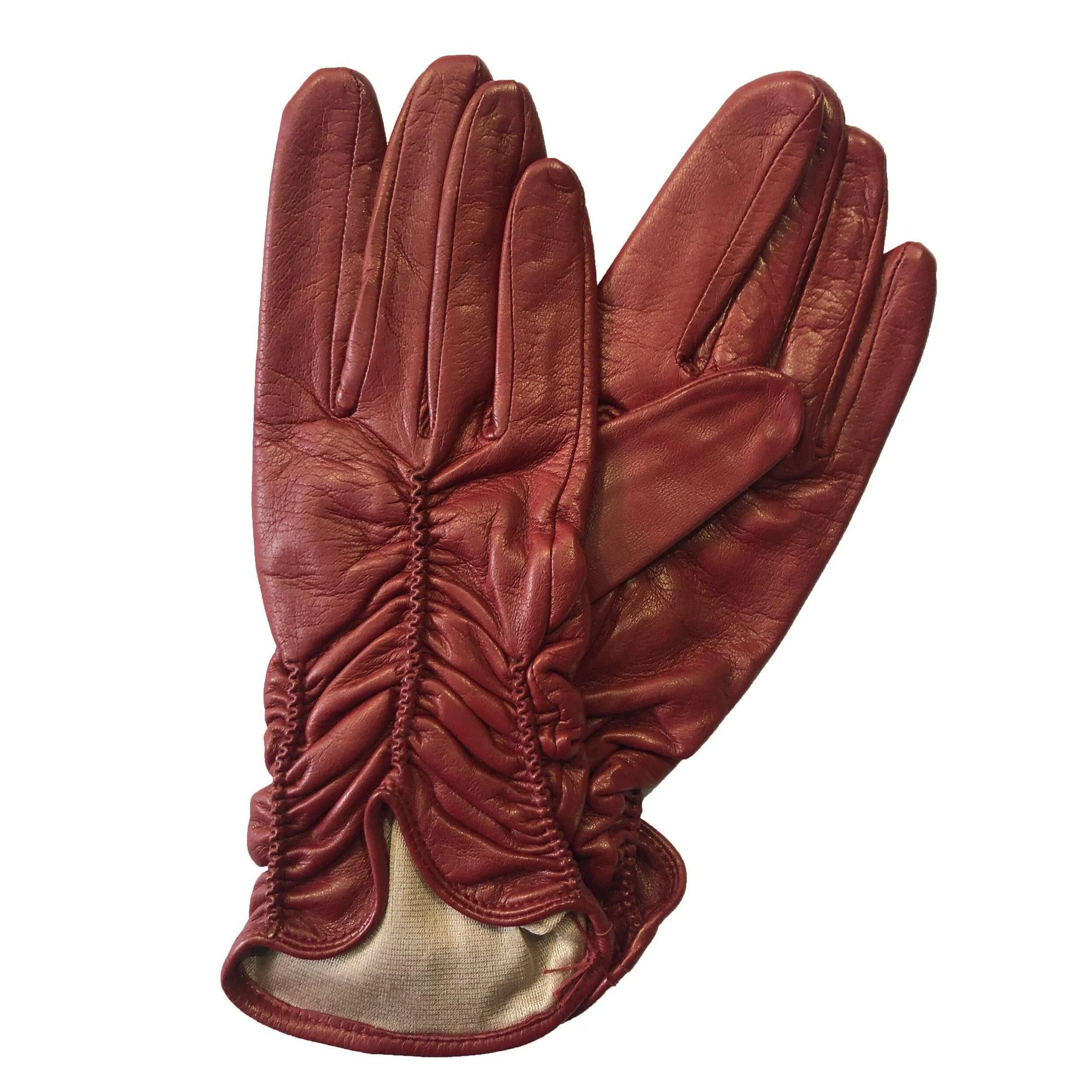 Renee - Women's Silk Lined Ruched Leather Gloves