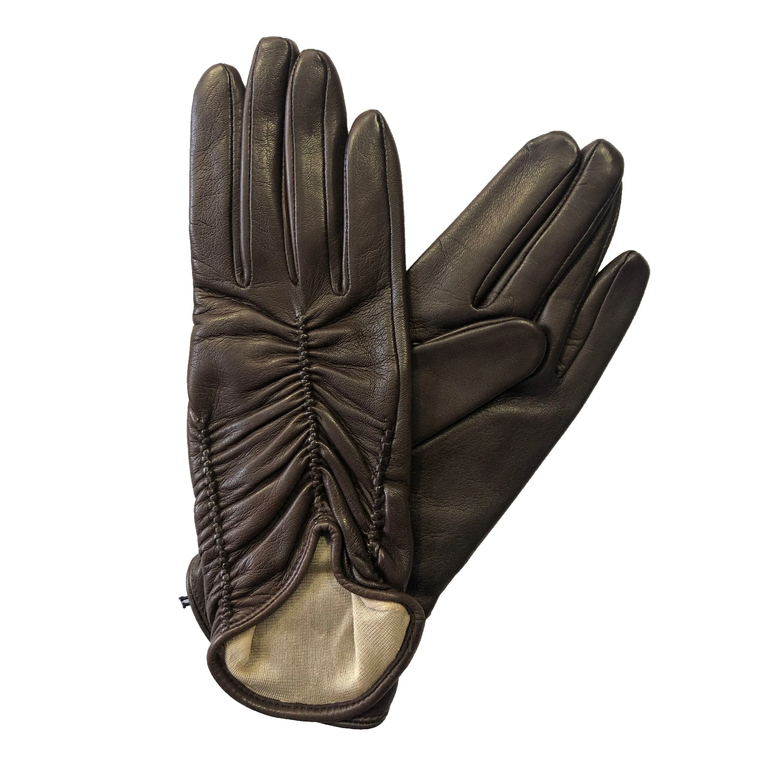 Renee - Women's Silk Lined Ruched Leather Gloves