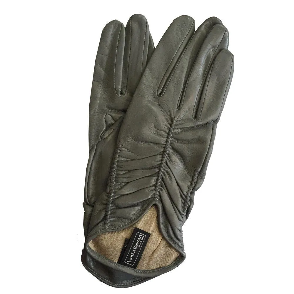 Renee - Women's Silk Lined Ruched Leather Gloves