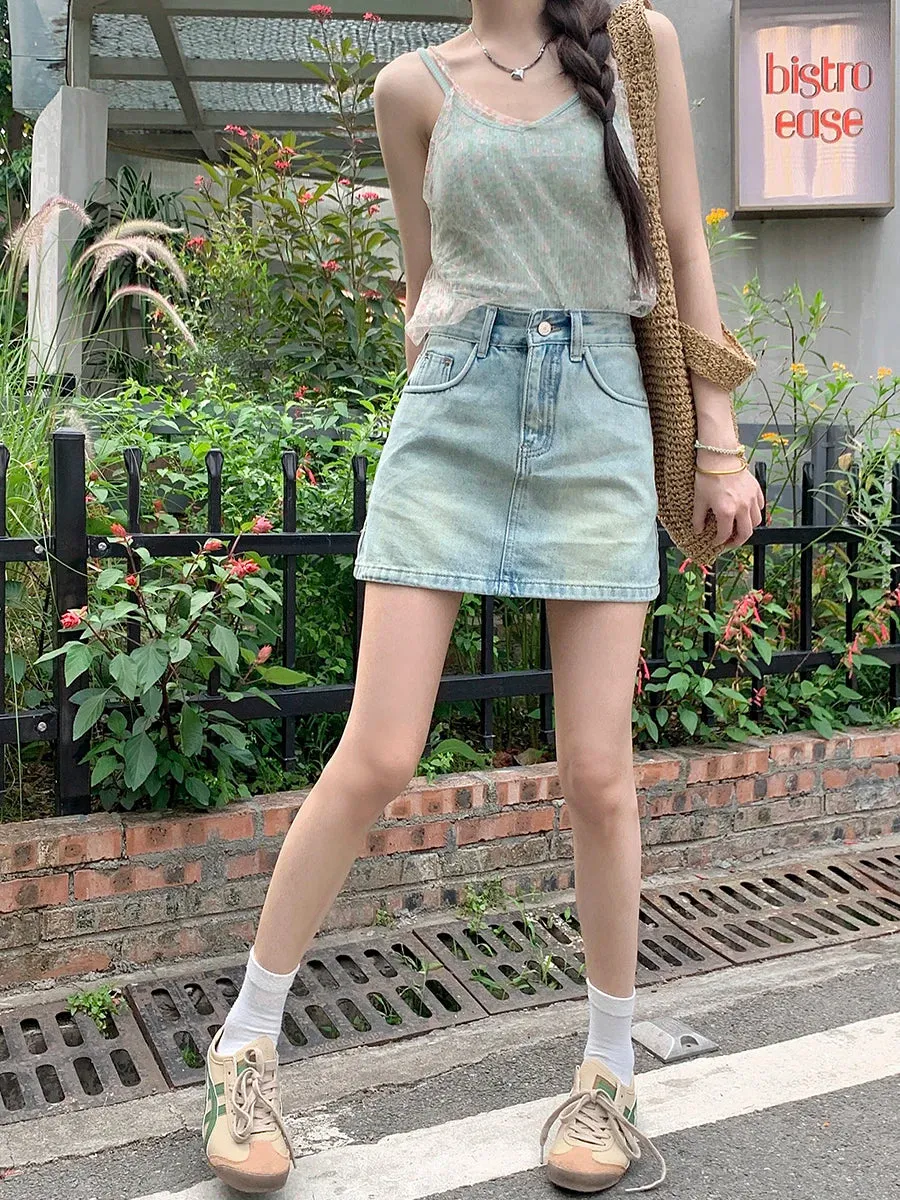 Retro Casual A-line Jean Mini Skirt