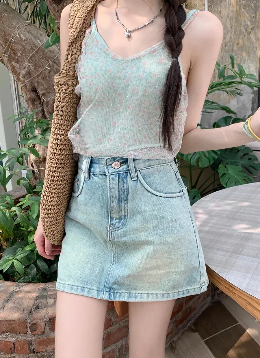 Retro Casual A-line Jean Mini Skirt