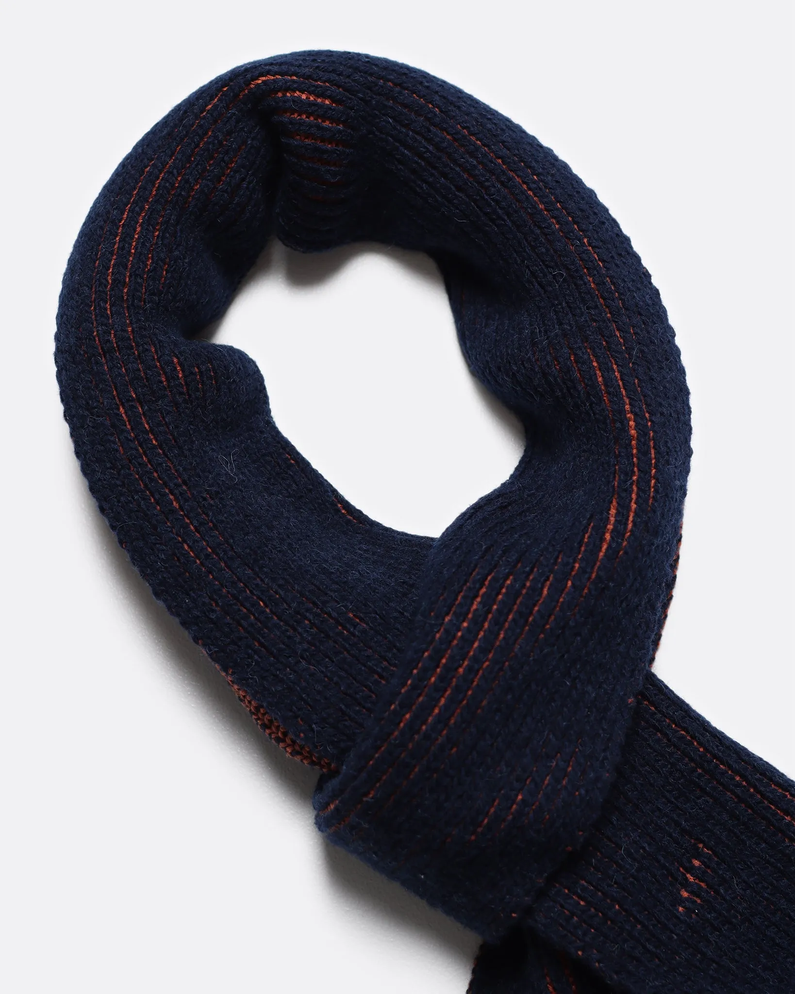 Ribbed Knit Scarf - Navy / Burnt Orange