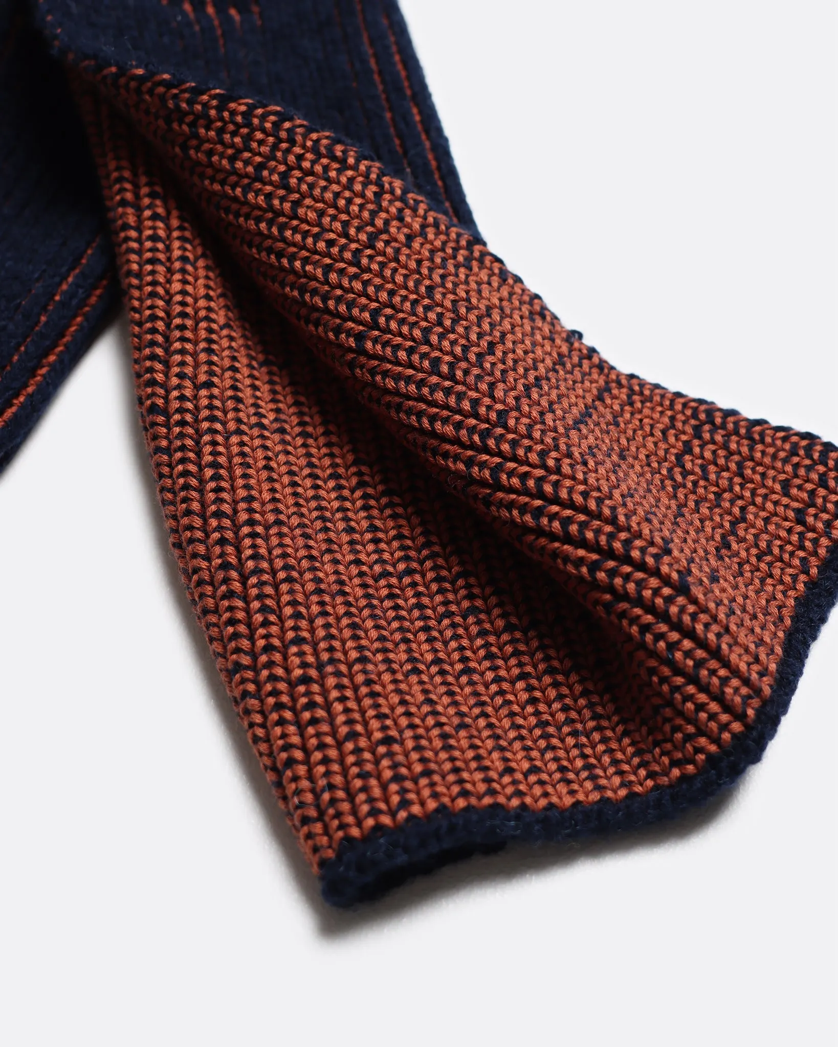 Ribbed Knit Scarf - Navy / Burnt Orange