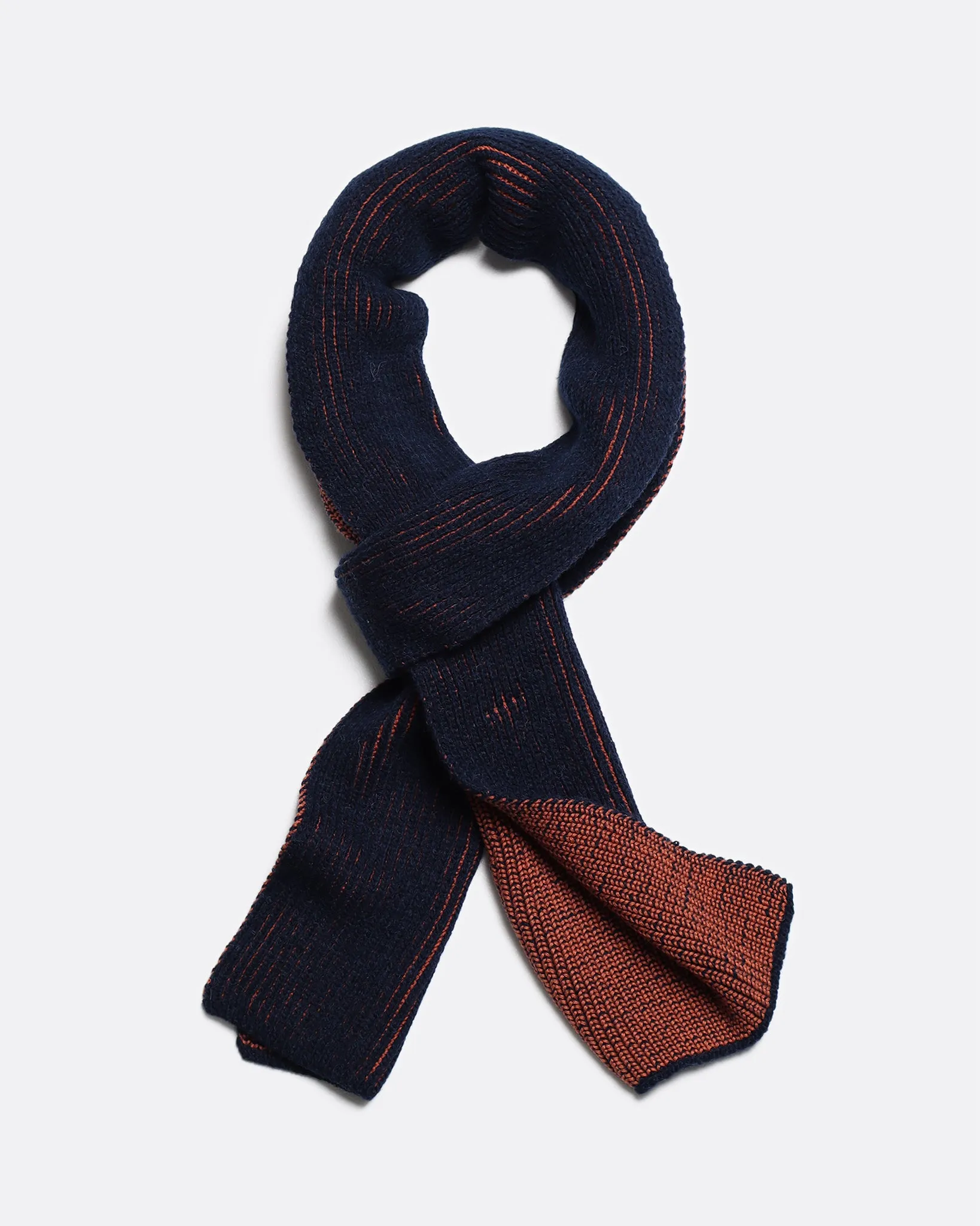 Ribbed Knit Scarf - Navy / Burnt Orange