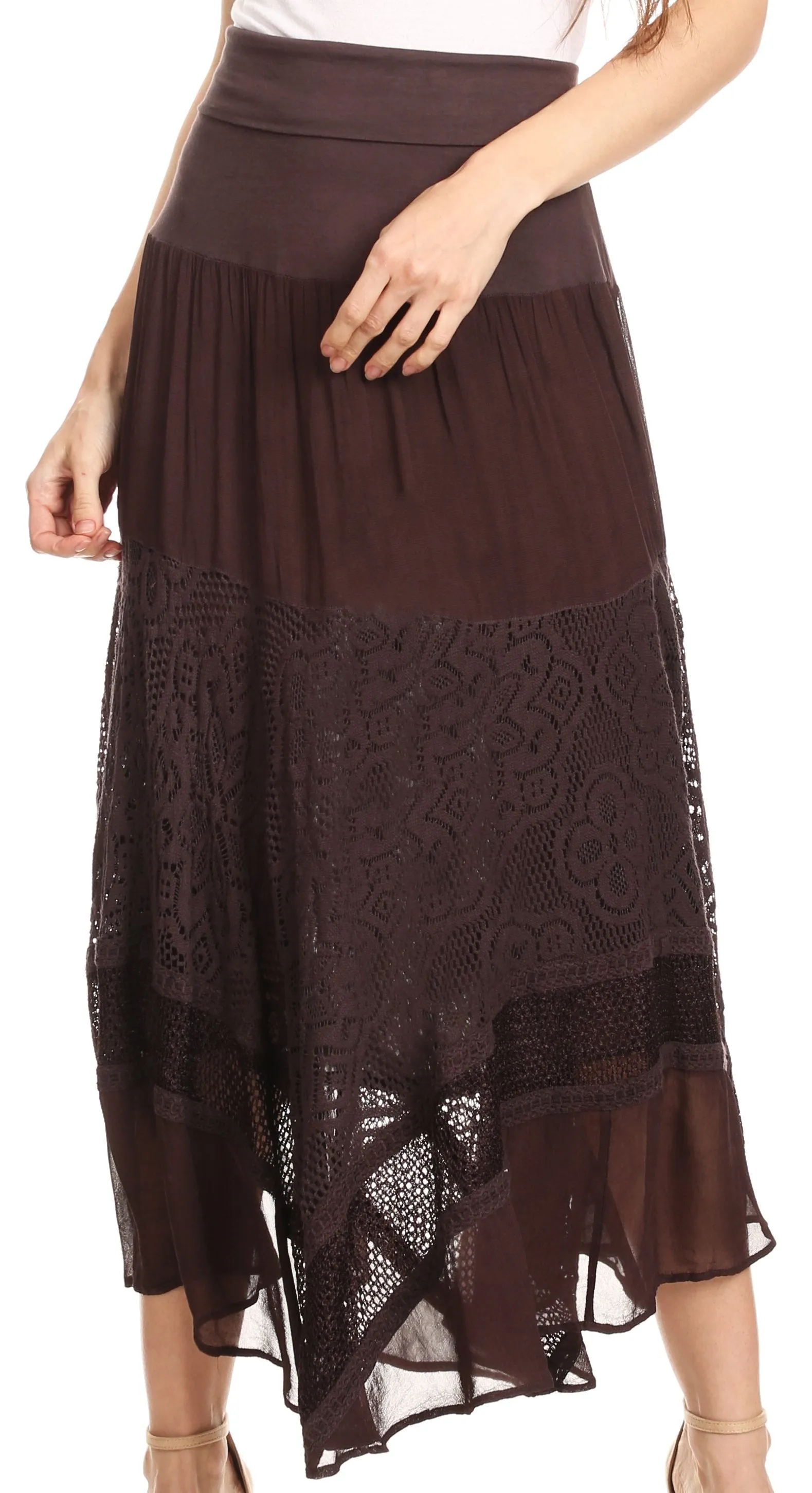 Sakkas Collina Boho Gypsy Dance Casual Lace Skirt Santorini Travel Summer