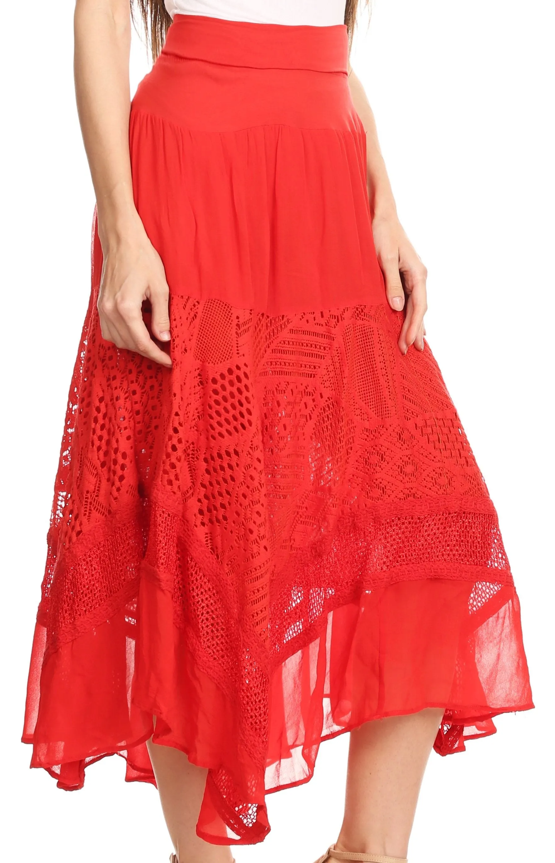 Sakkas Collina Boho Gypsy Dance Casual Lace Skirt Santorini Travel Summer