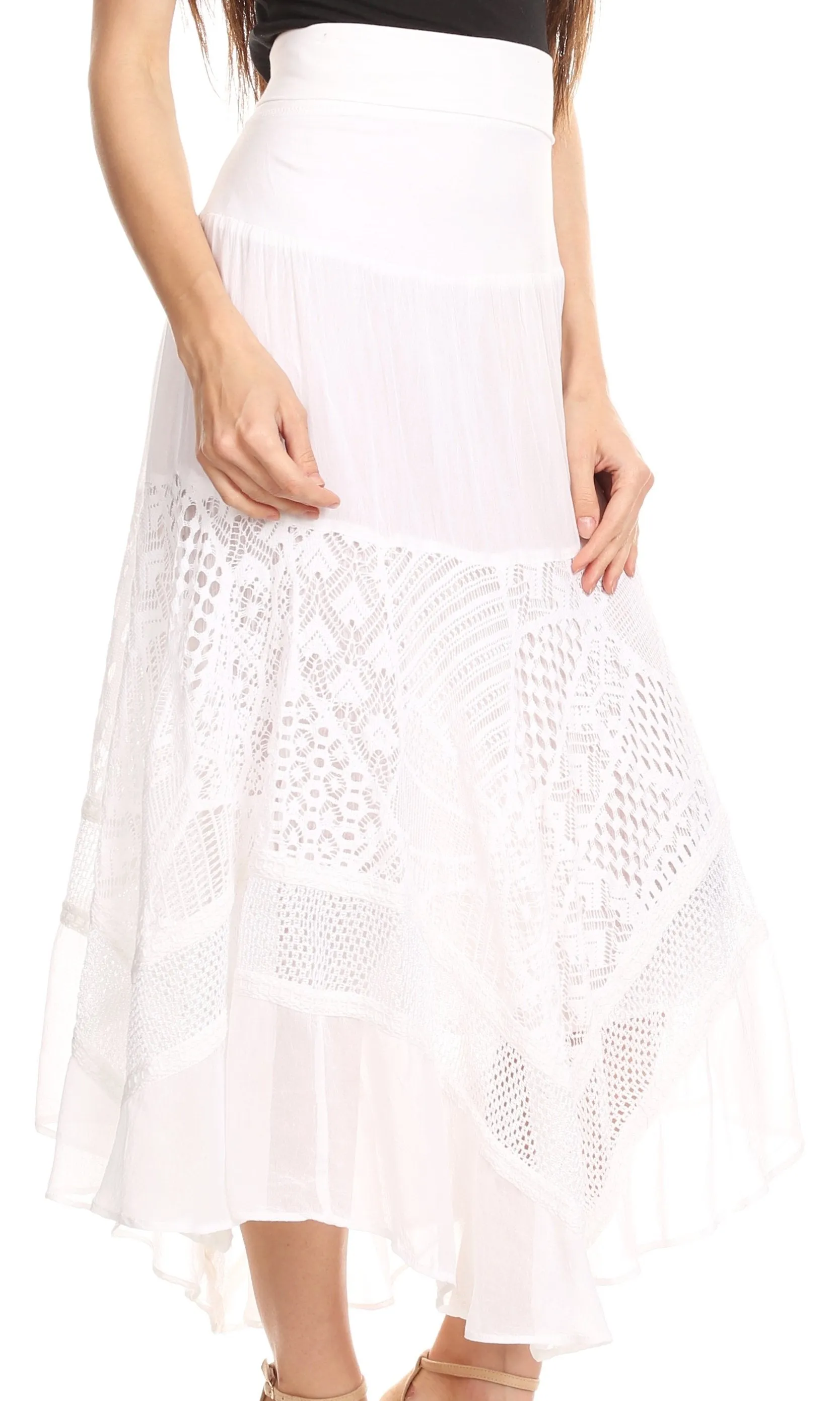 Sakkas Collina Boho Gypsy Dance Casual Lace Skirt Santorini Travel Summer