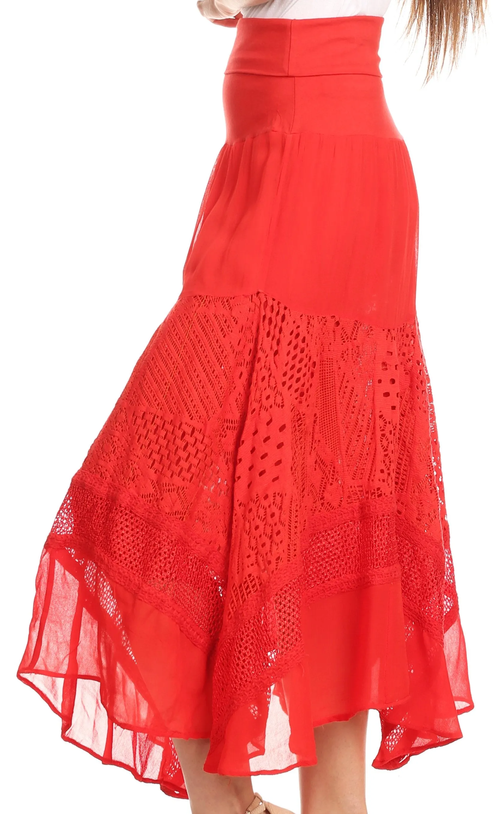 Sakkas Collina Boho Gypsy Dance Casual Lace Skirt Santorini Travel Summer