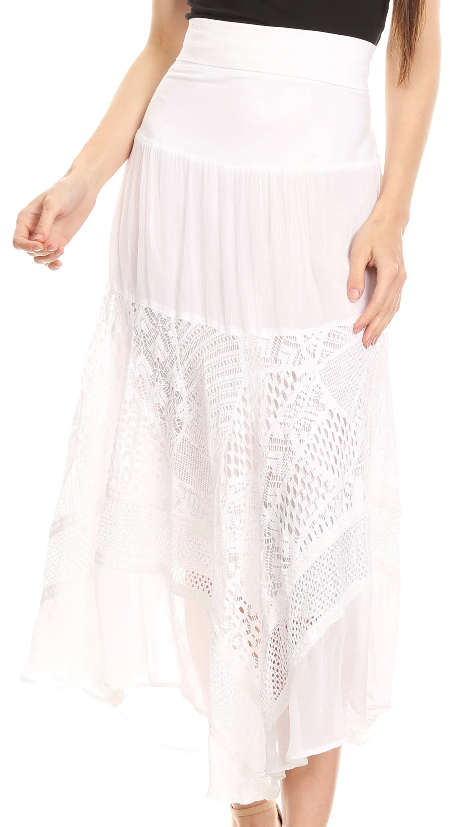 Sakkas Collina Boho Gypsy Dance Casual Lace Skirt Santorini Travel Summer