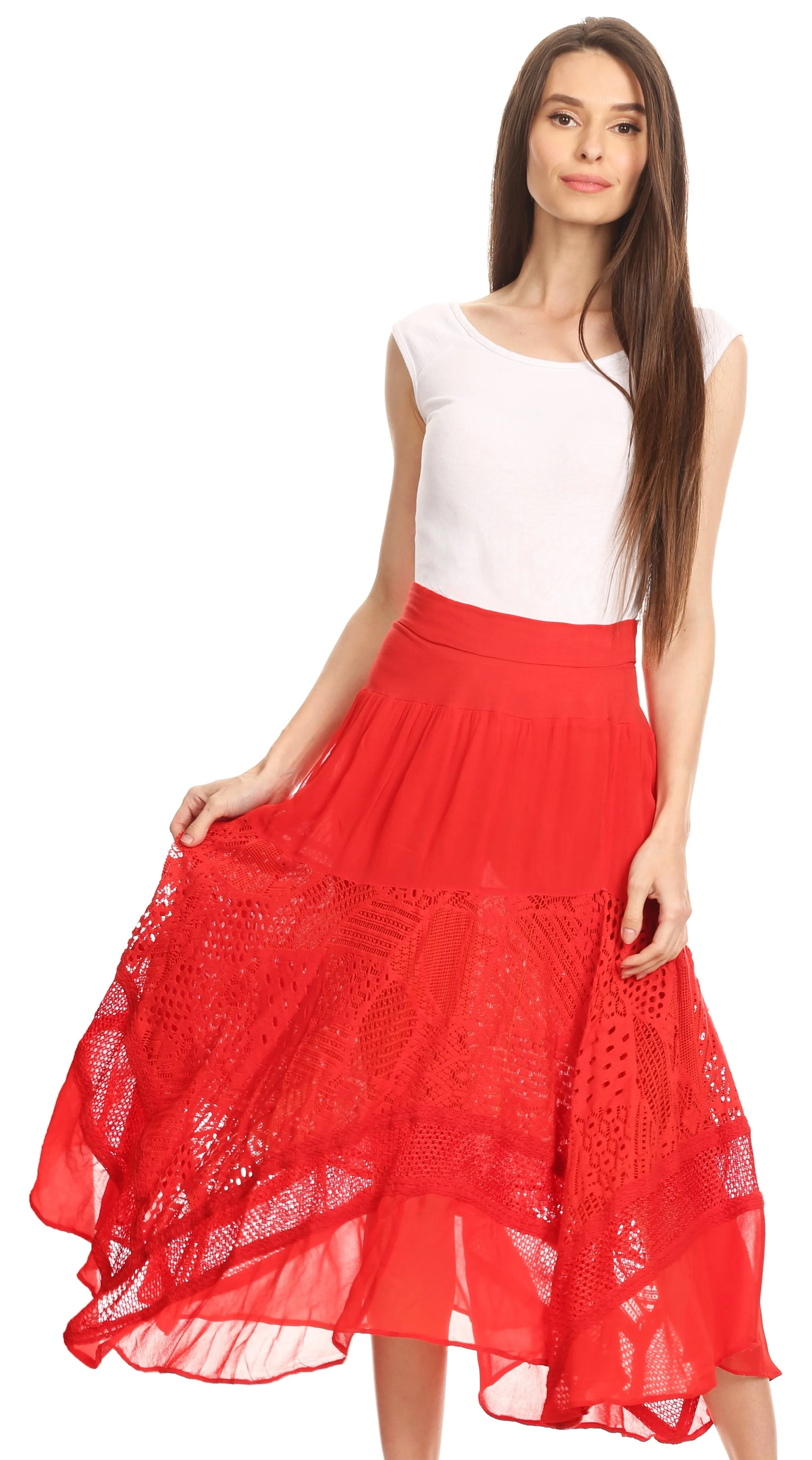 Sakkas Collina Boho Gypsy Dance Casual Lace Skirt Santorini Travel Summer