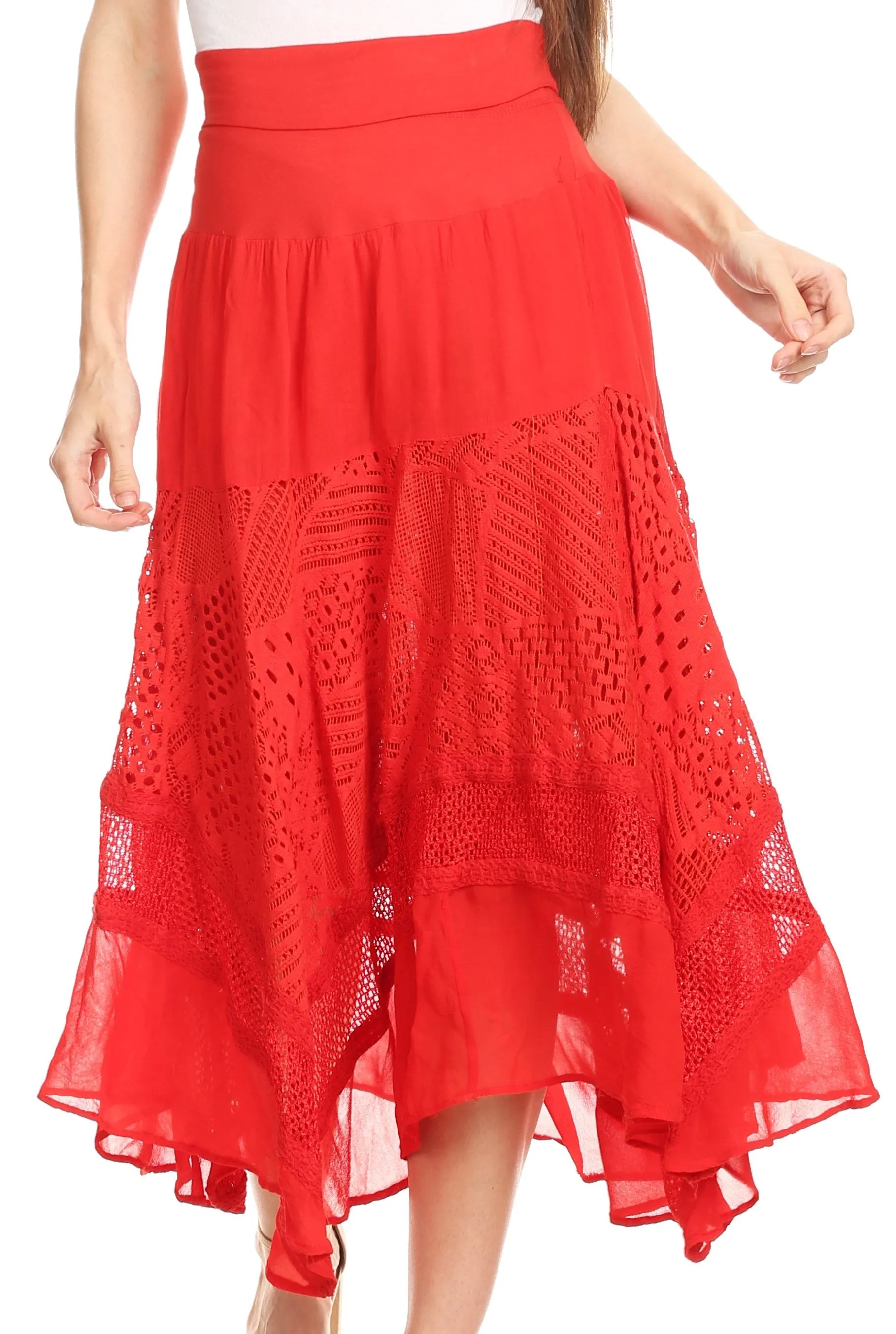 Sakkas Collina Boho Gypsy Dance Casual Lace Skirt Santorini Travel Summer